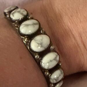 Vintage Pat Yazzie Navajo Sterling Silver White Buffalo Cuff / Bracelet.
